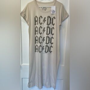 Free People x Chaser AC/DC Vintage Style Tee Shirt Dress Ivory Cheetah Small